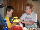 Dianne took care of something for Connor that was unfortunately obscured by the top of the gargantuan Hawaiian punch jug.